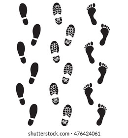 Human Footprints Icon Set. Vector Art.