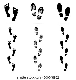 Human footprints icon set. Vector art.