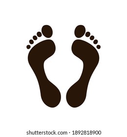 Human footprints isolated on white background. Vector illustration, flat design, black silhouette.