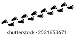 Human footprints line. Bare footprints set. Vector clipart.