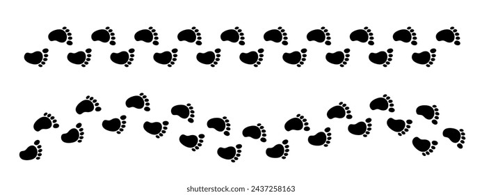 Human footprints line. Bare footprints set. Vector clipart.