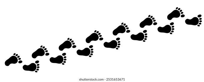 Human footprints line. Bare footprints set. Vector clipart.