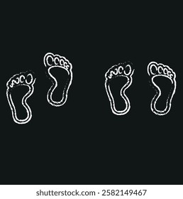 Human footprints line. Barefoot prints set. Vector clipart.