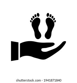 Huellas humanas a mano. Ayuda el concepto de silueta negra. Símbolo de protección y soporte. Vector aislado en blanco