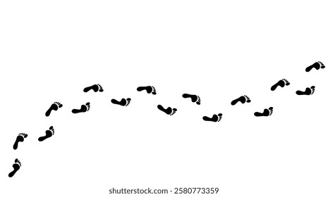 human footprints on transparent background, bare feet, top diagonally, isolated simple flat style