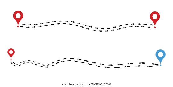 Human footprints from point a to point b. shoe tracks. walking away footsteps. boots footprints. shoe print. vector illustration