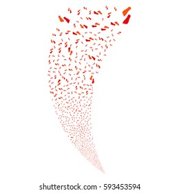 Human Footprints random fireworks stream. Vector illustration style is flat intensive red and orange iconic symbols on a white background. Object fountain organized from scattered pictograms.