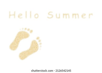 Human footprints in the sand. Hello summer. Place for text. Vector illustration. banner, poster.