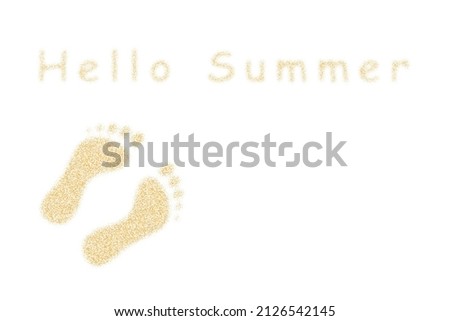 Human footprints in the sand. Hello summer. Place for text. Vector illustration. banner, poster.