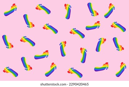 human footprints seamless pattern lgbt rainbow colors vector illustration