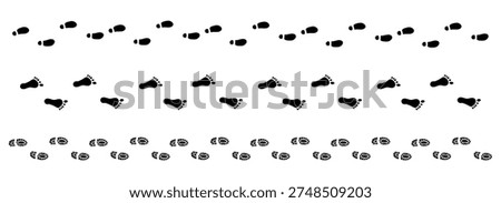 Human footprints set tracking path. Barefoot footprint trail of human mark. Footprint path simple silhouette.
