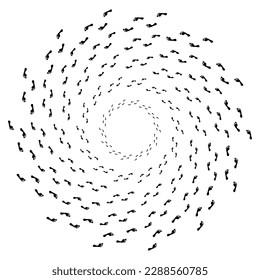 Human footprints spiral circle. Vector illustration.