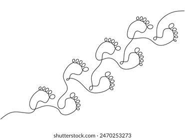 Human footprints steps continuous line drawing. Physical activity of people concept. Vector illustration minimalist design hand drawn.