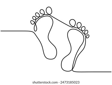 Human footprints steps continuous line drawing. Physical activity of people concept. Vector illustration minimalist design hand drawn.