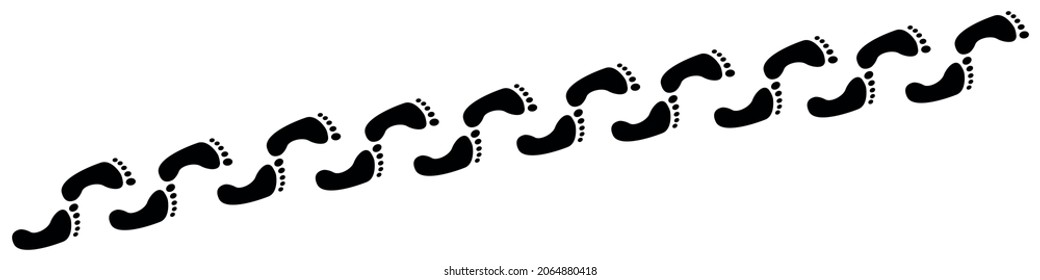 Human footprints tracking path on white background