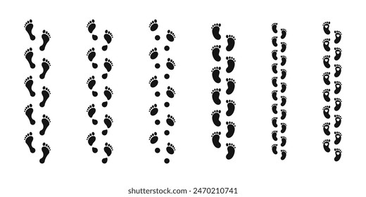 Human footprints tracking path. Footprints sole tracking path. Shoes trail track