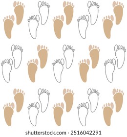 Human footprints vector. Bare feet, footprint. Flat icons. Footprints background.