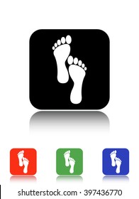 human footprints vector icon - black and colored buttons