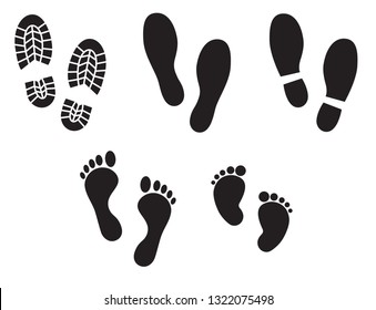 Human footprints vector icon set. 