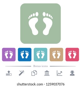 Human Footprints white flat icons on color rounded square backgrounds. 6 bonus icons included