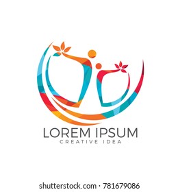 Human friendship and bonding logo design. Human health and nature sign. organic people logo.