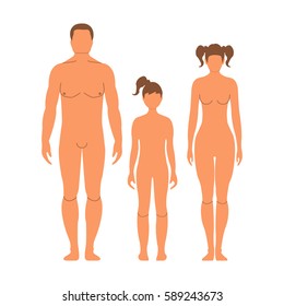 Human front side Silhouette. Isolated on White Background. Vector illustration.