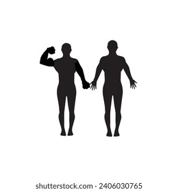 Human full body icon illustrations . Black silhouettes of men and women on a white background. Male and female gender. Figure of human body.