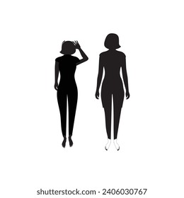Icono de cuerpo completo humano . Siluetas negras de hombres y mujeres con un fondo blanco. Género masculino y femenino. Figura del cuerpo humano.