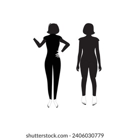 Human full body icon illustrations . Black silhouettes of men and women on a white background. Male and female gender. Figure of human body.