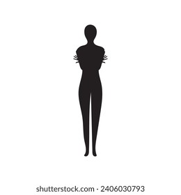 Illustrationen von menschlichen Ganzkörpersymbolen . Schwarze Silhouetten von Männern und Frauen auf weißem Hintergrund. Männliches und weibliches Geschlecht. Abbildung des menschlichen Körpers.