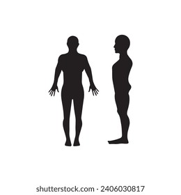 Icono de cuerpo completo humano . Siluetas negras de hombres y mujeres con un fondo blanco. Género masculino y femenino. Figura del cuerpo humano.