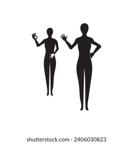 Icono de cuerpo completo humano . Siluetas negras de hombres y mujeres con un fondo blanco. Género masculino y femenino. Figura del cuerpo humano.