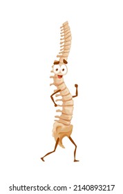 Human funny cartoon spine character, vector funny healthy backbone running exercises. Vertebra healthy lifestyle, sport, workout training. Chine anatomical personage, isolated skeleton spinal cord run