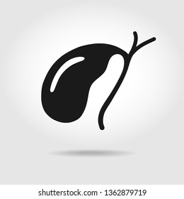 Human gallbladder. Black icon of human gallbladder in flat style over gradient background. Vector illustration