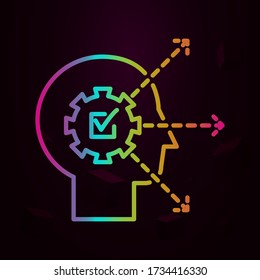 Human, gear, check mark in mind nolan icon Simple thin line, outline vector of Human mind icons for ui and ux, website or mobile application