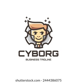 Vector de logotipo cyborg de engranaje humano