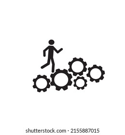 Human and gear icon, flat design style, businessman, isolated pictogram on a white background, business development concept, moving forward