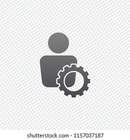 human with gear icon. On grid background