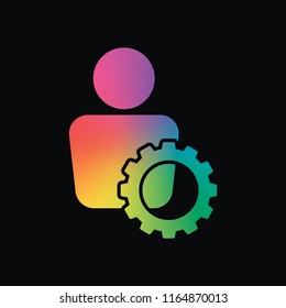 human with gear icon. Rainbow color and dark background