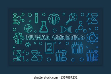 Human Genetics vector colorful linear horizontal illustration on dark background