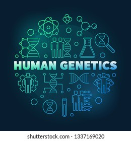 Human Genetics vector round colorful linear illustration on dark background