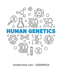 Human Genetics vector round concept illustration in outline style