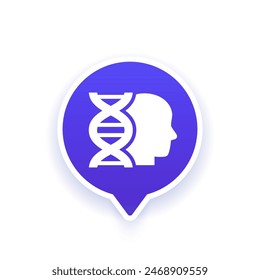 human genome icon with dna and head, vector
