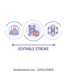 Human genome investigation loop concept icon. Digital technology in medicine. Biotechnology development abstract idea thin line illustration. Isolated outline drawing. Editable stroke. Arial font used