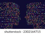 Human genome map. Dna test sequence barcoding, big data chart in male and female silhouette. Gender comparison vector concept background illustration of human medical research