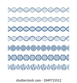 Human genome structural model dna vector seamless pattern brushes. Helix structure dna, research human genome, vector illustration