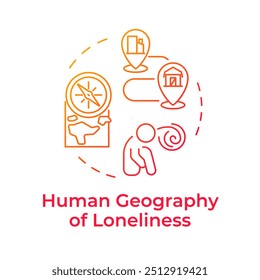 Human geography of loneliness red gradient concept icon. Sociology research, science study. Round shape line illustration. Abstract idea. Graphic design. Easy to use in infographic, presentation