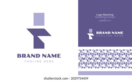 Human Geometric Logo for healthcare, business, trade using letters i and t with pattern and blue purple two color combination