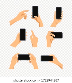 Human gesture using modern smartphone vector set isolated on transparent
