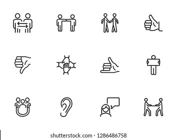 Human gestures line icon set. Set of line icons on white background. Ear, talking, dialogue. Communication concept. Vector illustration can be used for topics like human, connection, gesture system
